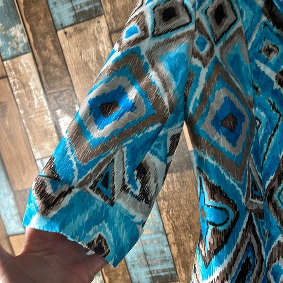 Investments Petites 4P blue shiny 3/4 blazer jacket - Picture 3 of 16